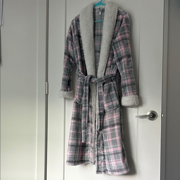 Plaid Pastel Fleece Robe with Belt - Picture 1 of 7